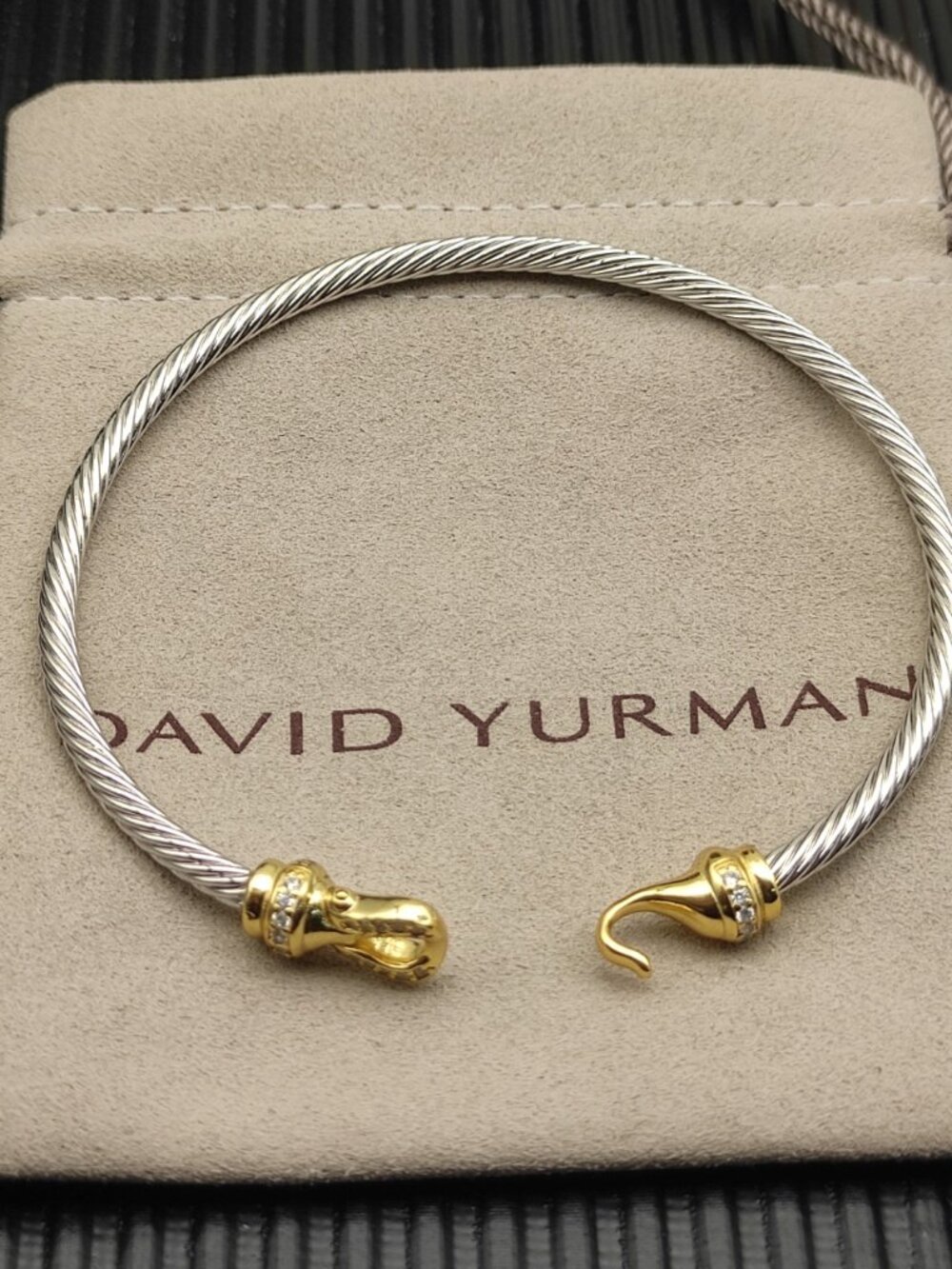 David Yurman 3mm diamond-encrusted gold hook bracelet